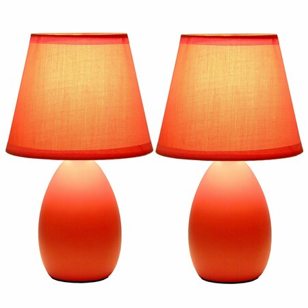 Creekwood Home Traditional Petite Ceramic Oblong Table Lamp Two Pack Set, Matching Drum Fabric Shade, Orange CWT-2005-OG-2PK